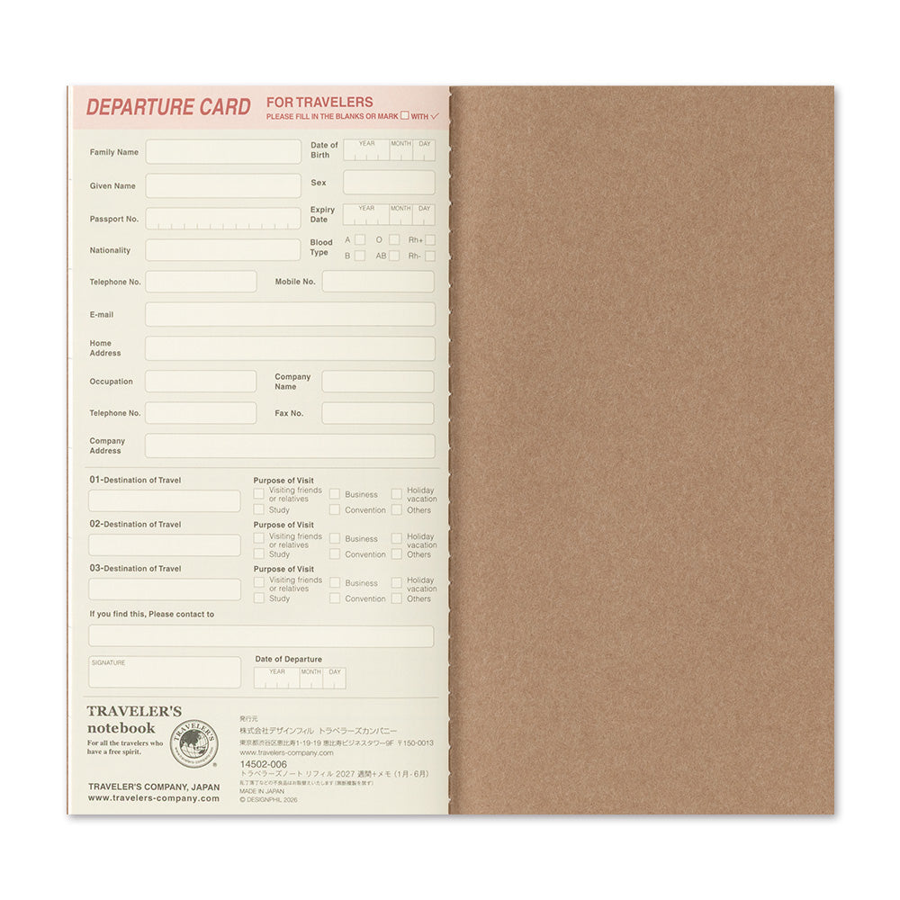 Traveler’s Notebook 2027 Weekly and Memo Diary Refill (14502006)