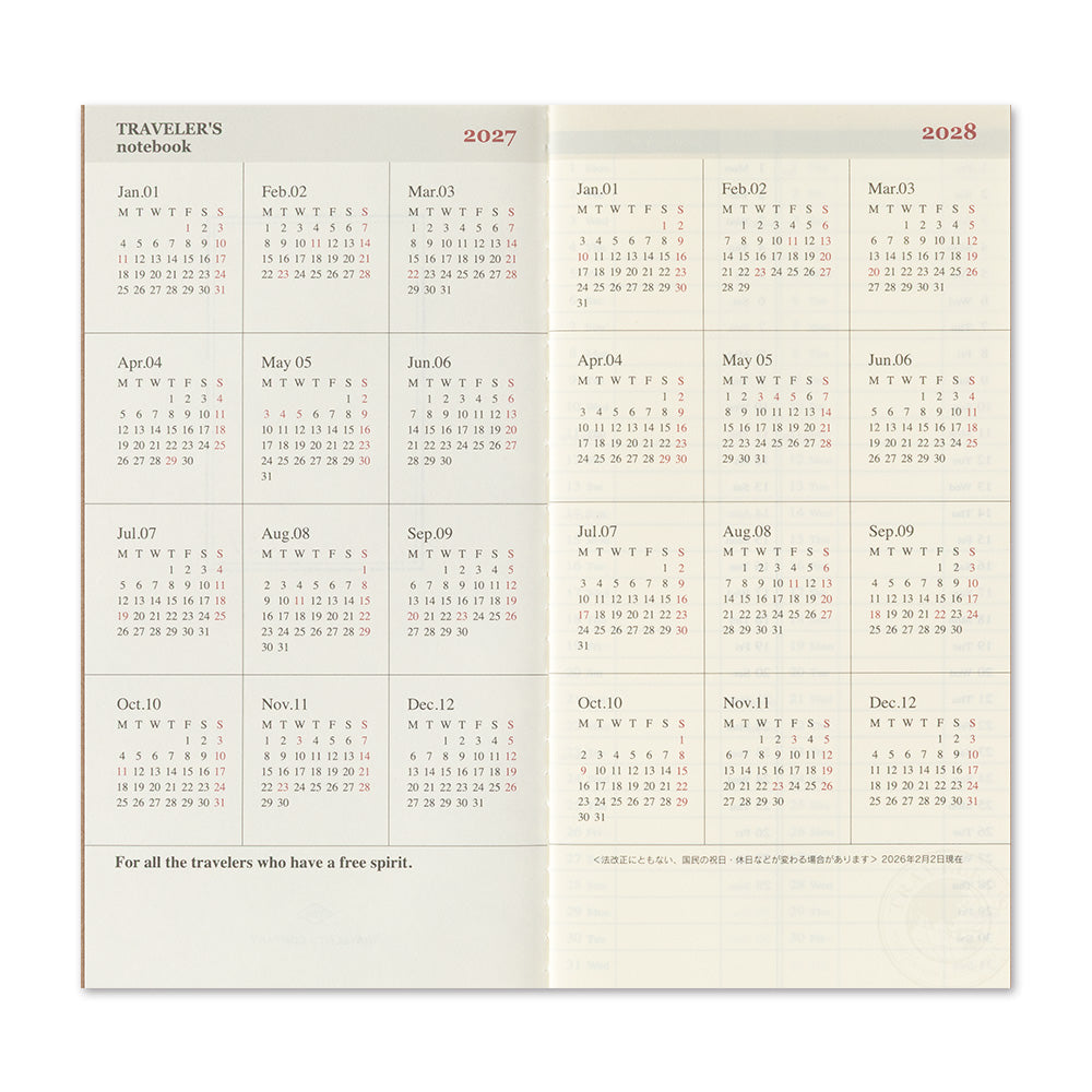 Traveler’s Notebook 2027 Weekly Vertical Diary Refill (14503006)