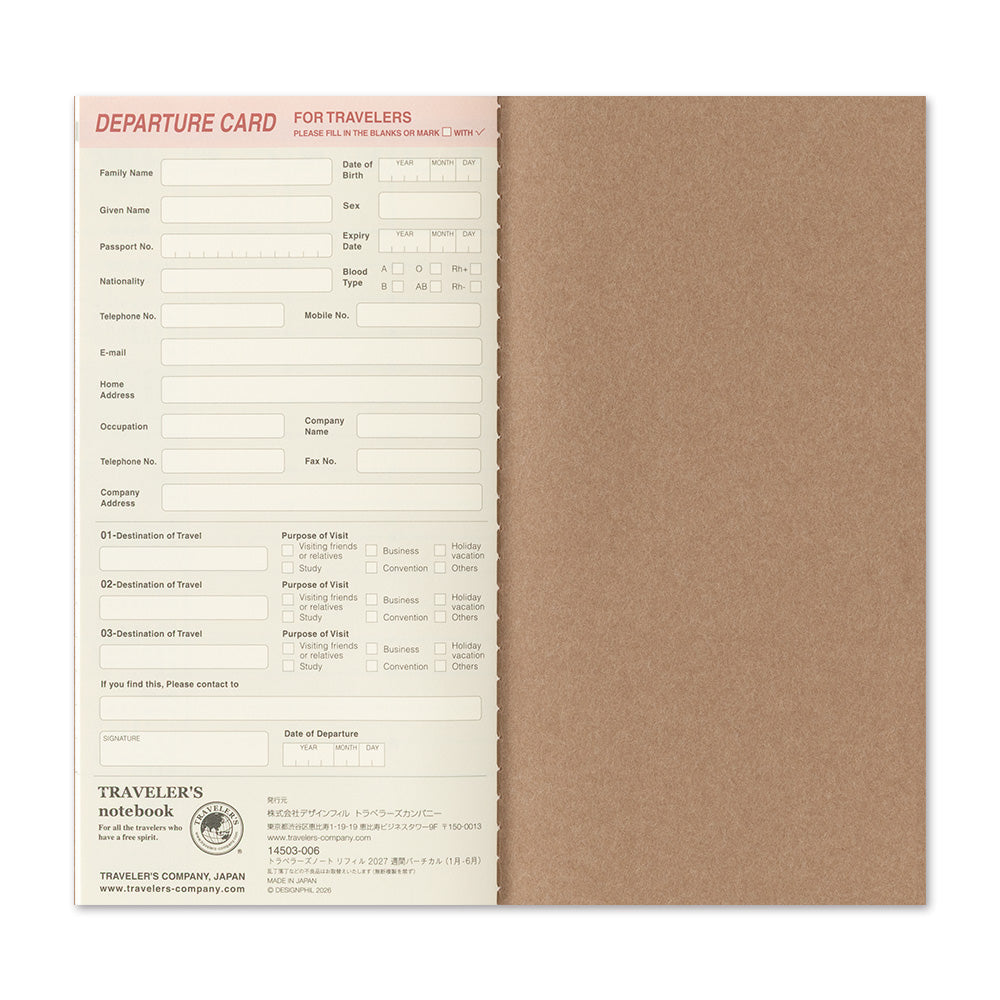 Traveler’s Notebook 2027 Weekly Vertical Diary Refill (14503006)