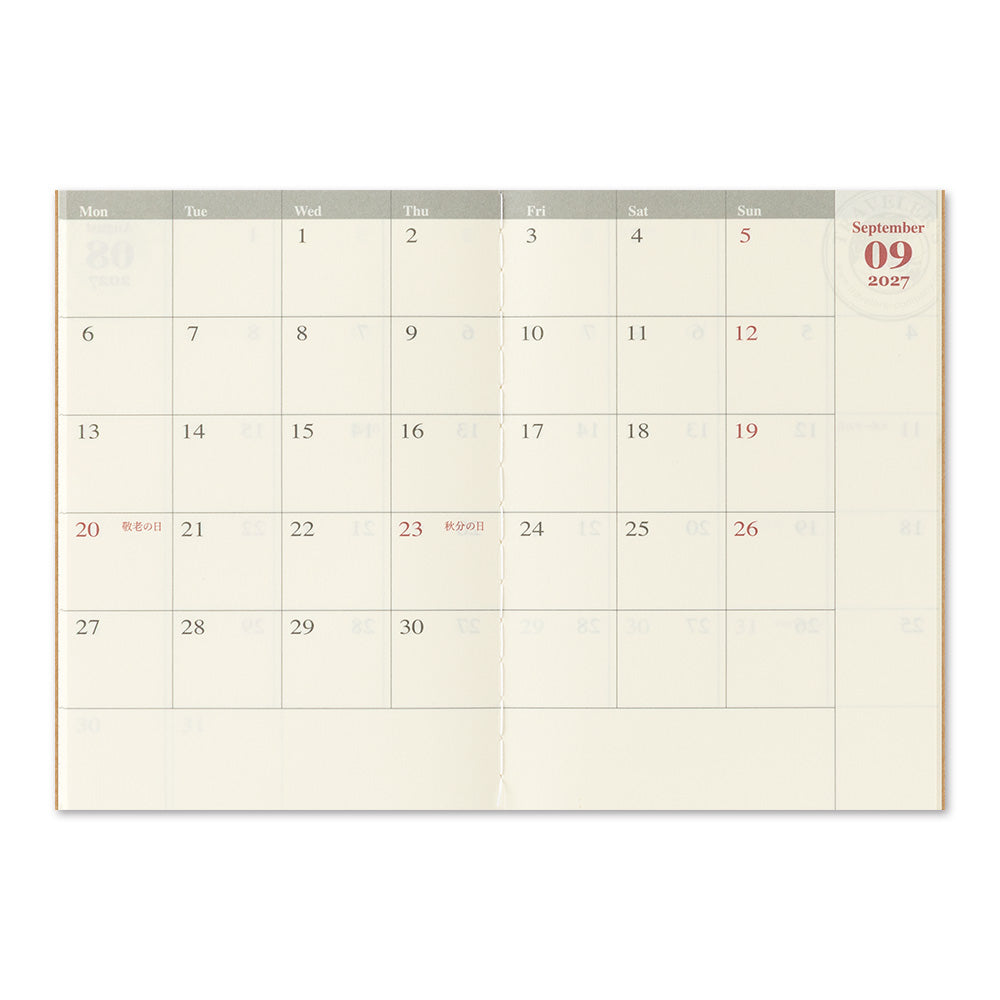 Traveler’s Notebook Passport Size 2027 Monthly Diary Refill (14504006)