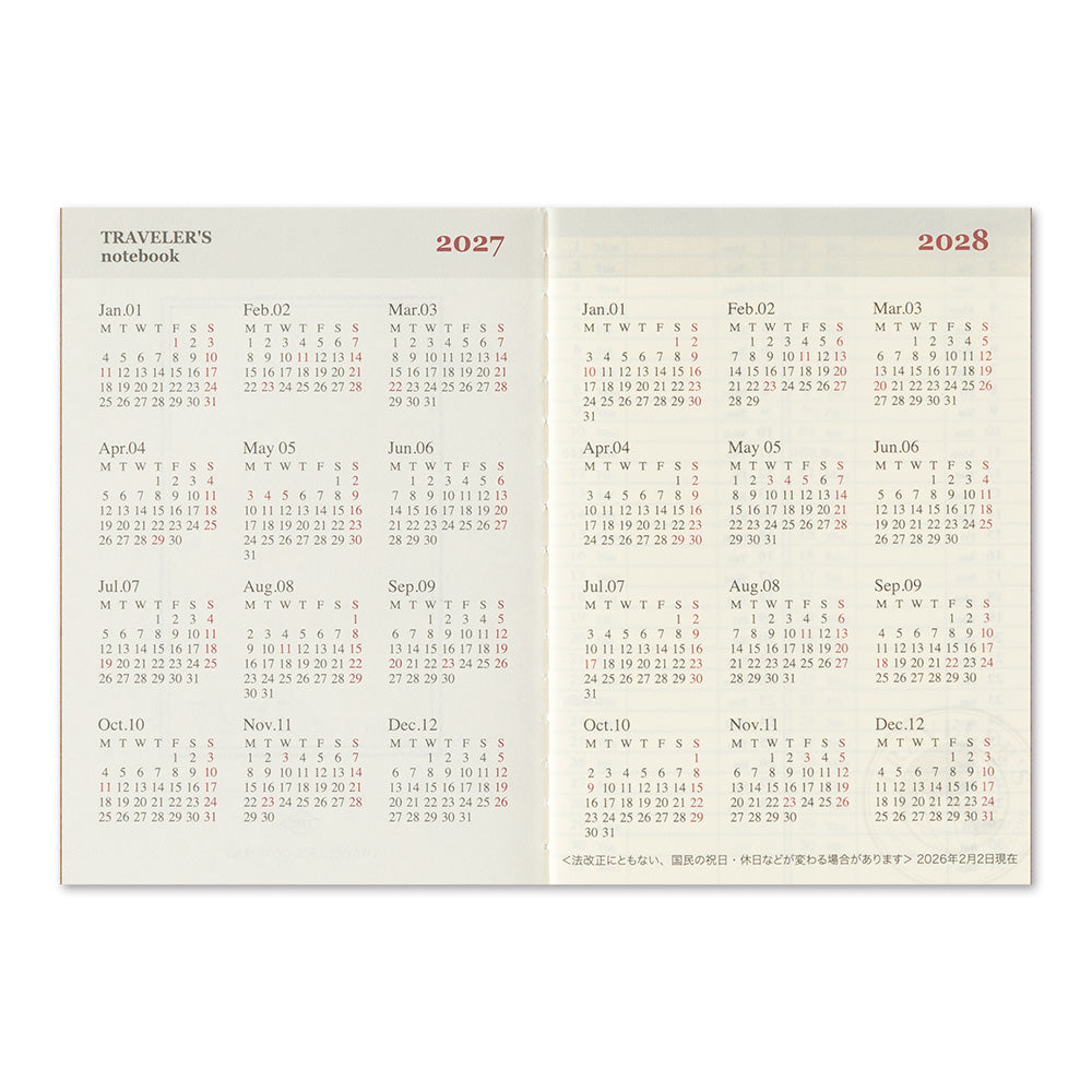 Traveler’s Notebook Passport Size 2027 Weekly Diary Refill (14505006)