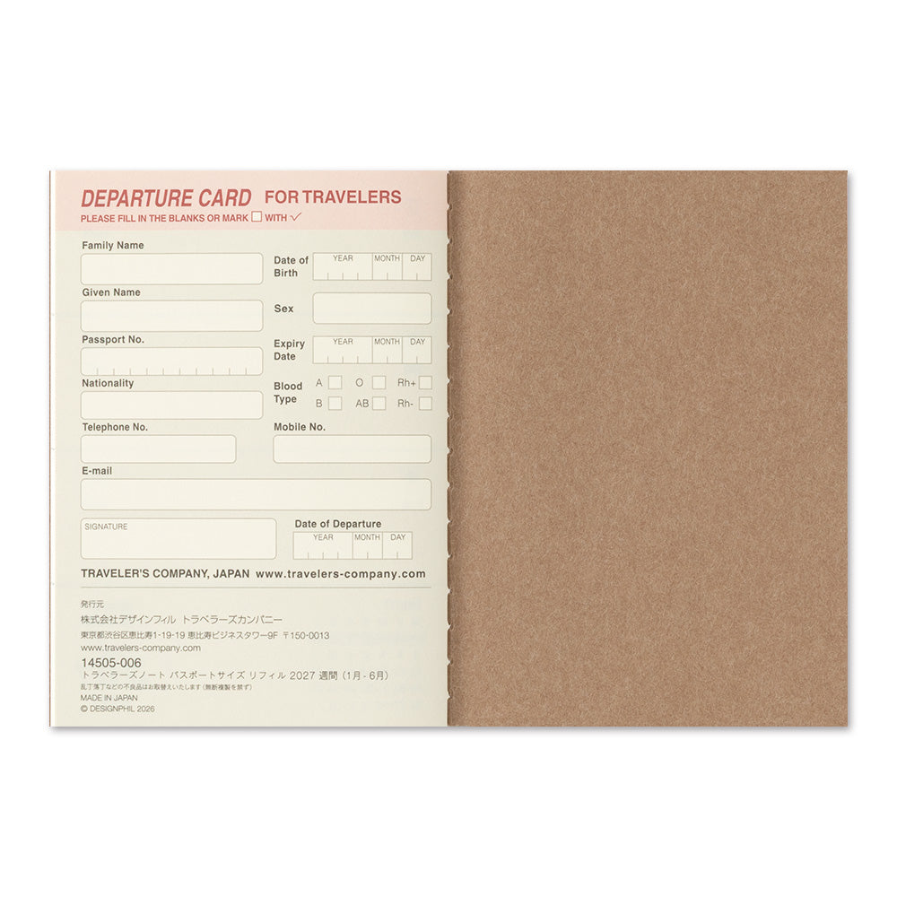 Traveler’s Notebook Passport Size 2027 Weekly Diary Refill (14505006)