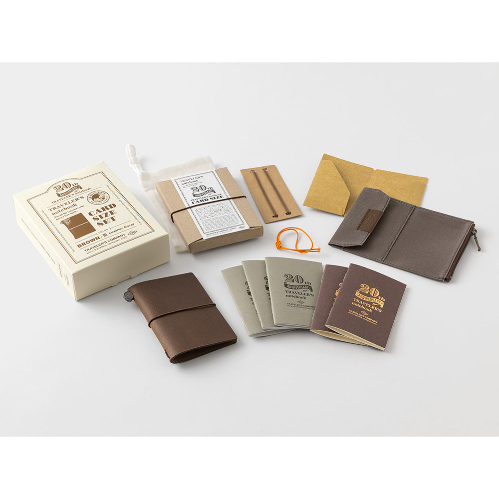 TRAVELER'S notebook Card Size 20th Anniversary Limited Edition Leather Notebook Set Brown