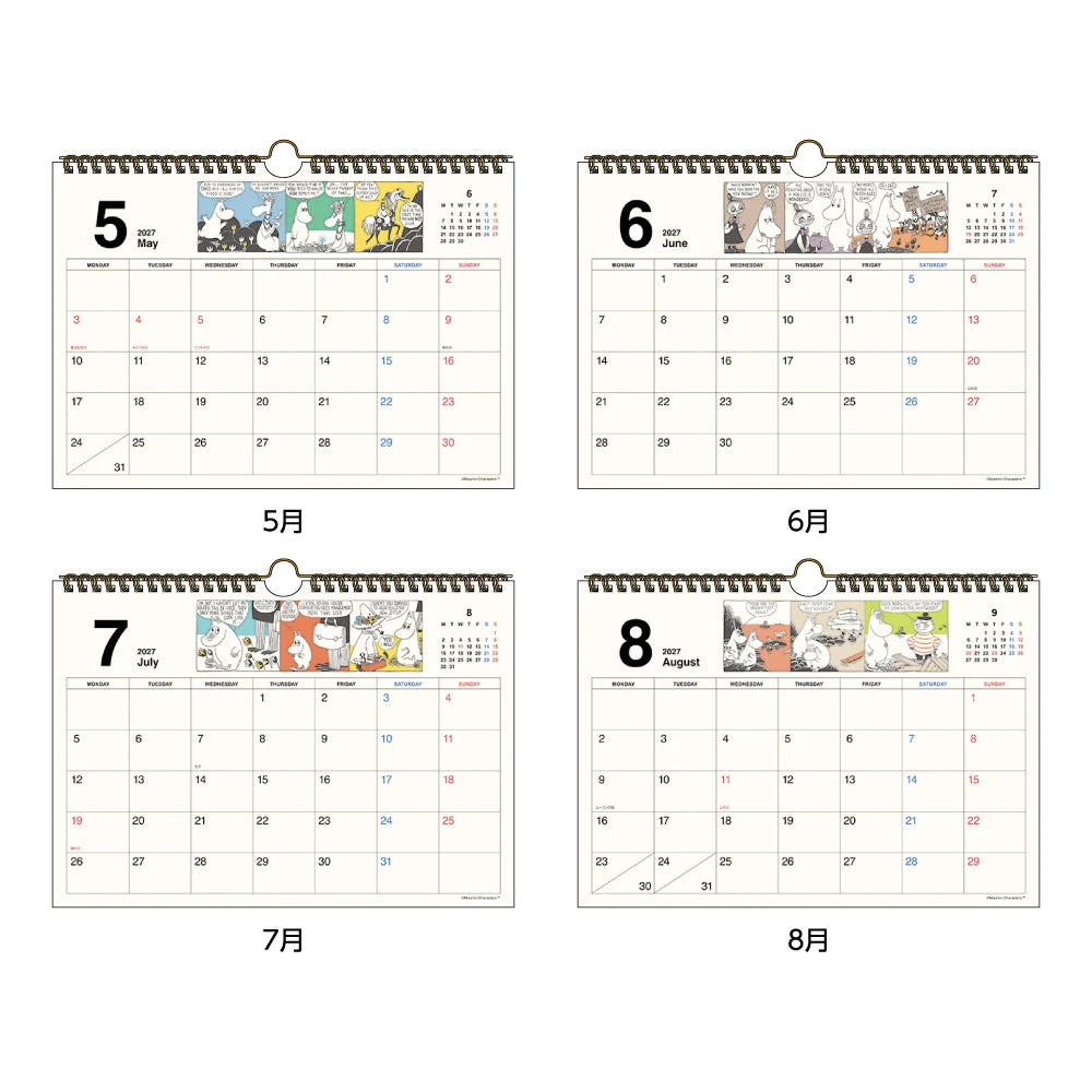 Moomin Family 2027 Simple Horizontal Wall Calendar
