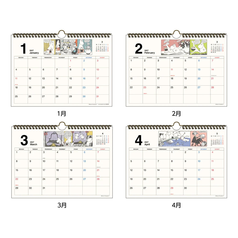 Moomin Family 2027 Simple Horizontal Wall Calendar