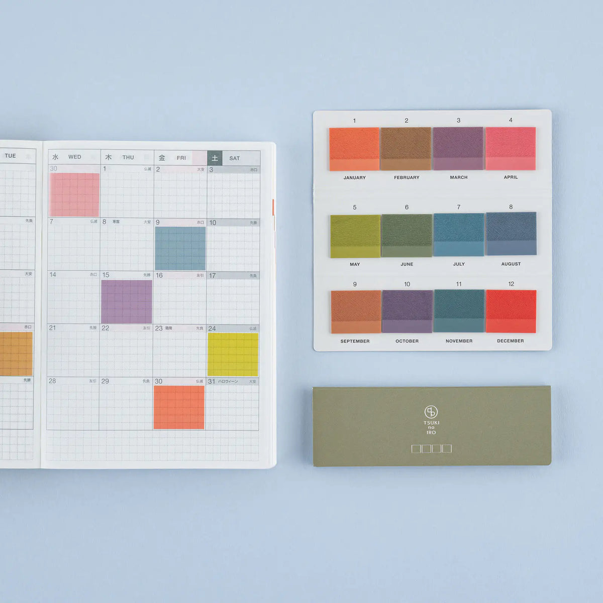 Hobonichi Techo TSUKI no IRO Film Sticky Notes Tile 12 Colors PET