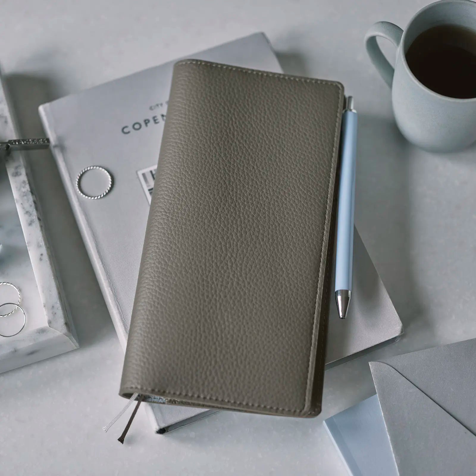 Hobonichi Techo 2027 Tight Gray & Light Blue Leather Weeks Planner Cover