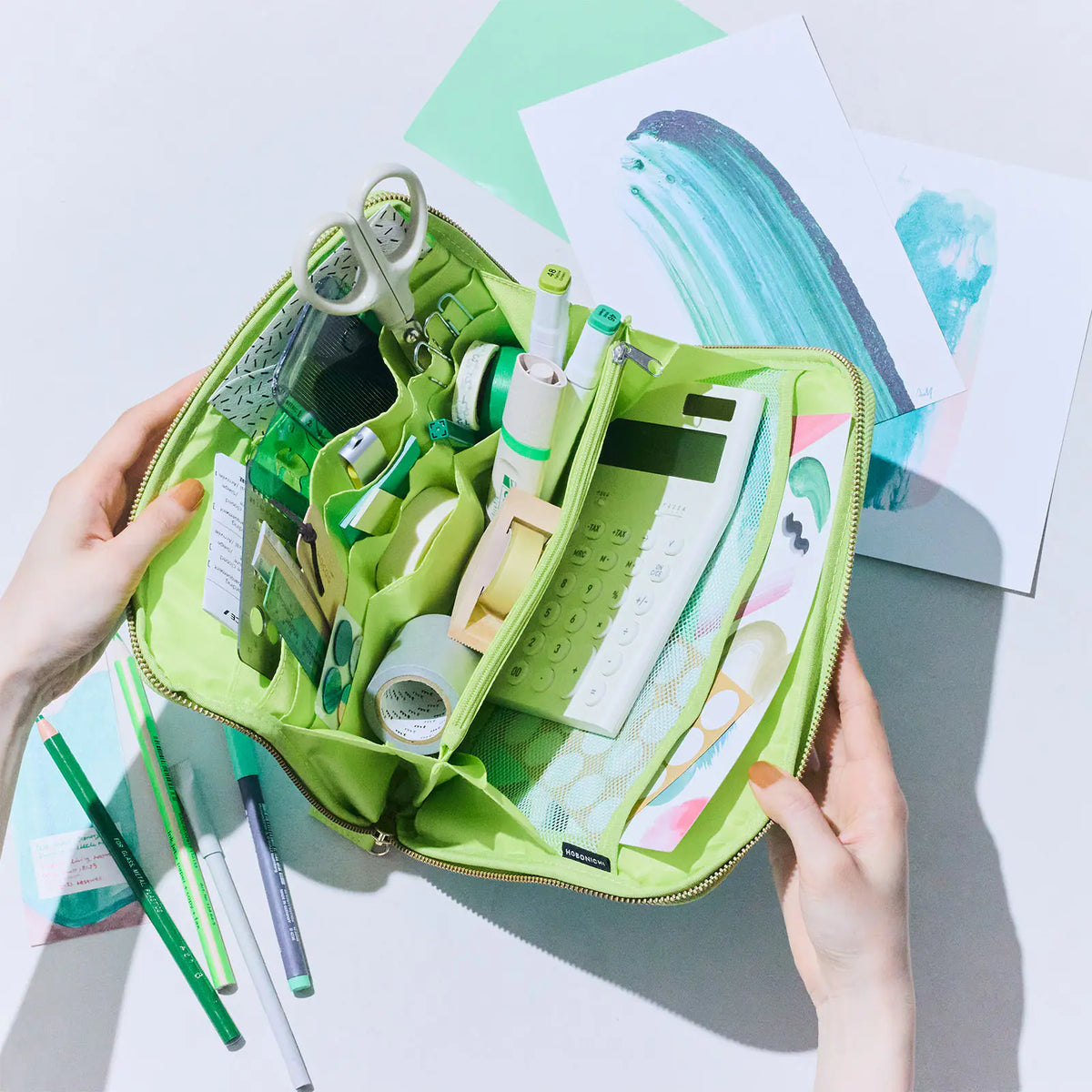 Hobonichi Aqua Lime Large Drawer Pouch