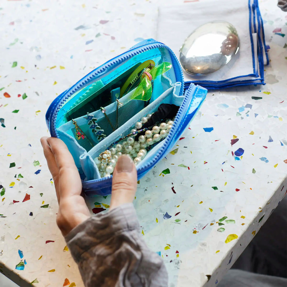 Hobonichi Drawer Pouch Pocket – Transparent Mix Blue Mini Organizer Pouch