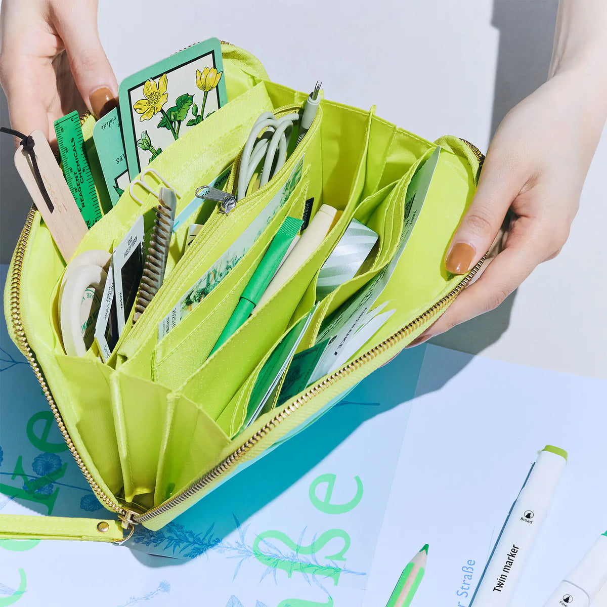 Hobonichi Techo Colors “Aqua Lime” Large Sister Drawer Pouch