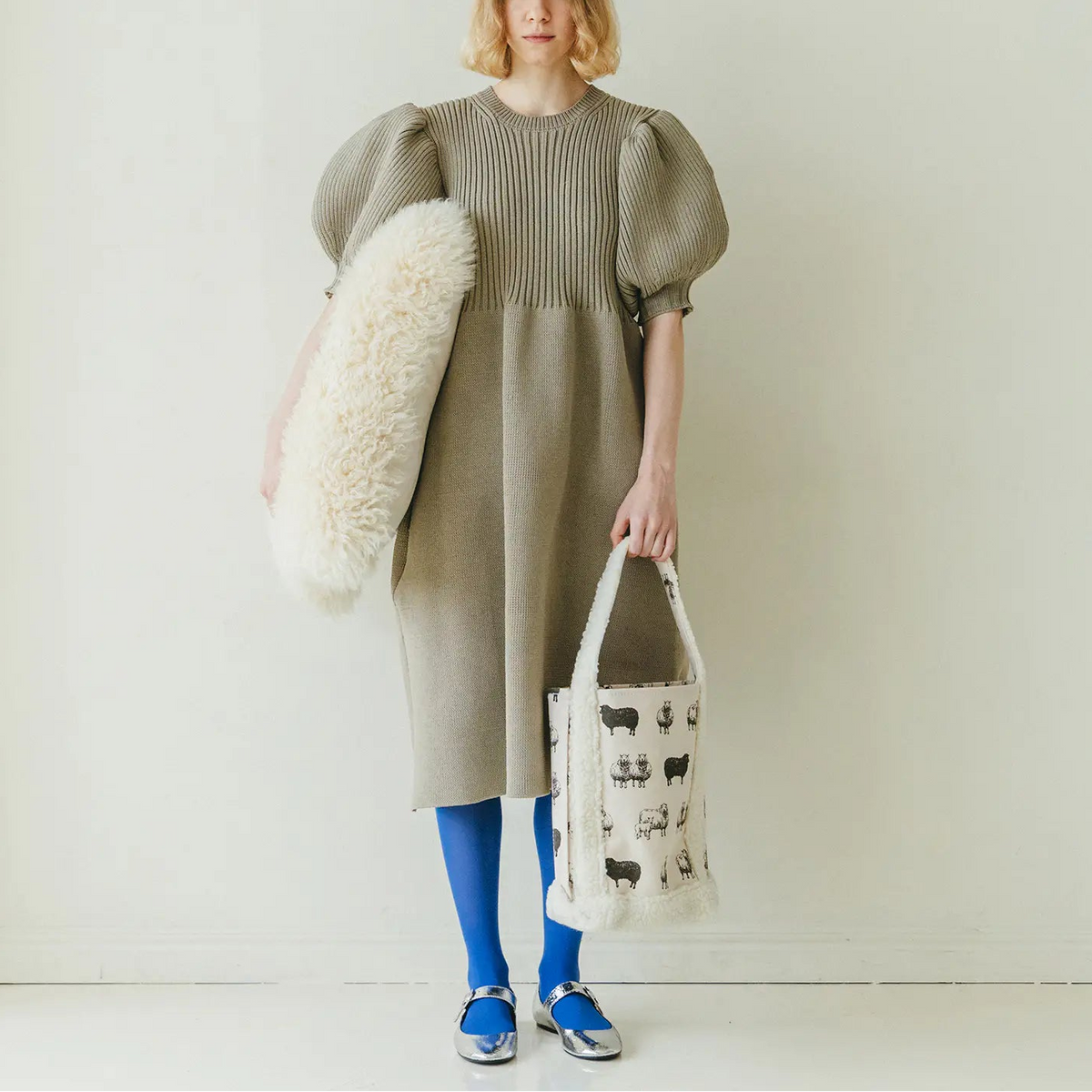Hobonichi Miknits BAGUETTE TOTE FOR KNITTERS Sheep Wool Tote Bag