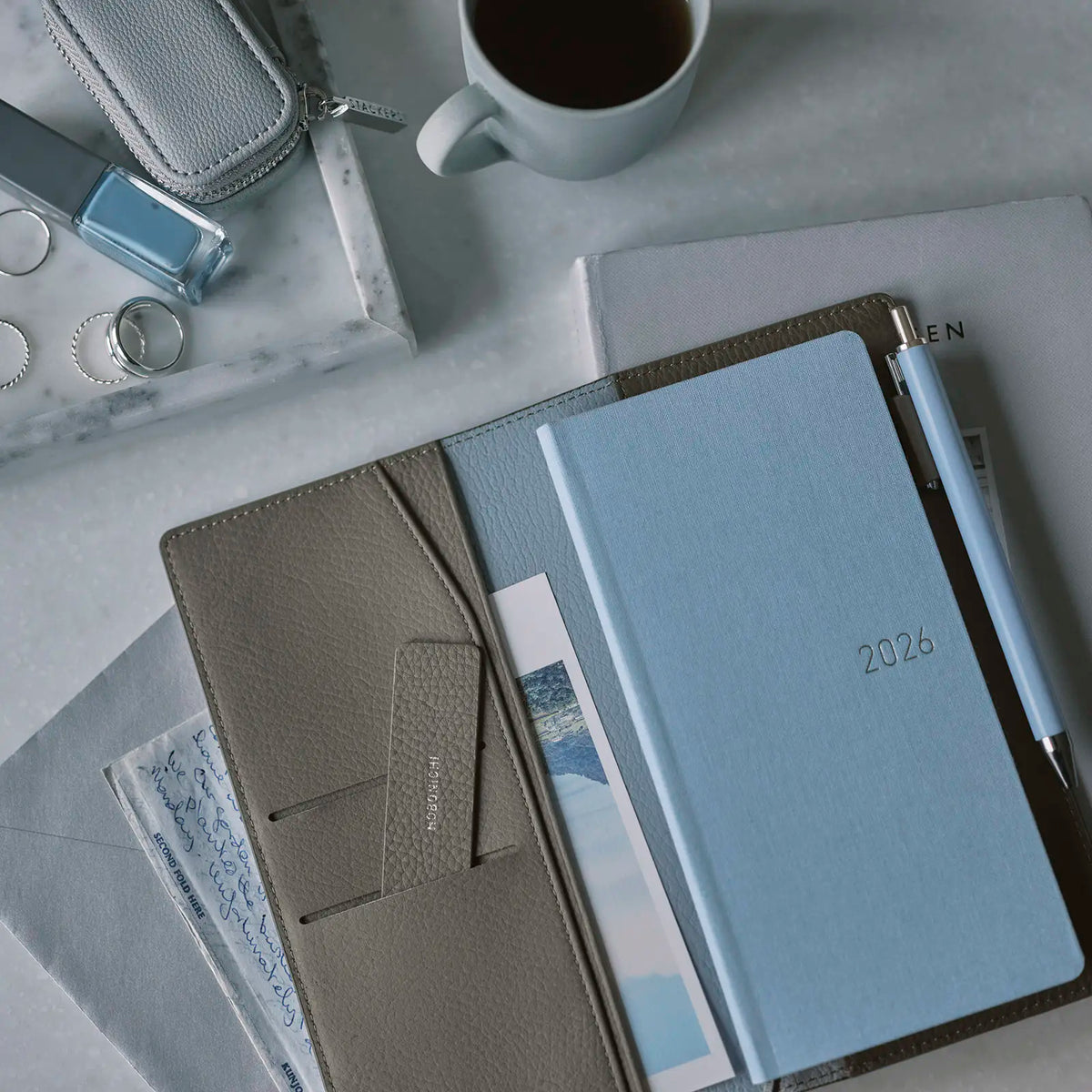 Hobonichi Techo 2027 Tight Gray & Light Blue Leather Weeks Planner Cover