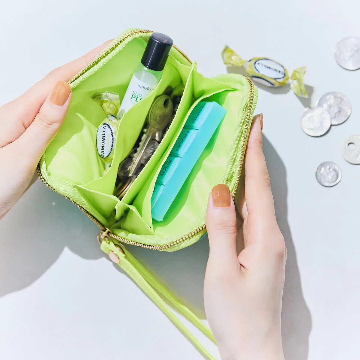 Hobonichi Techo Drawer Pouch Pocket “Aqua Lime” Mini Organizer Pouch
