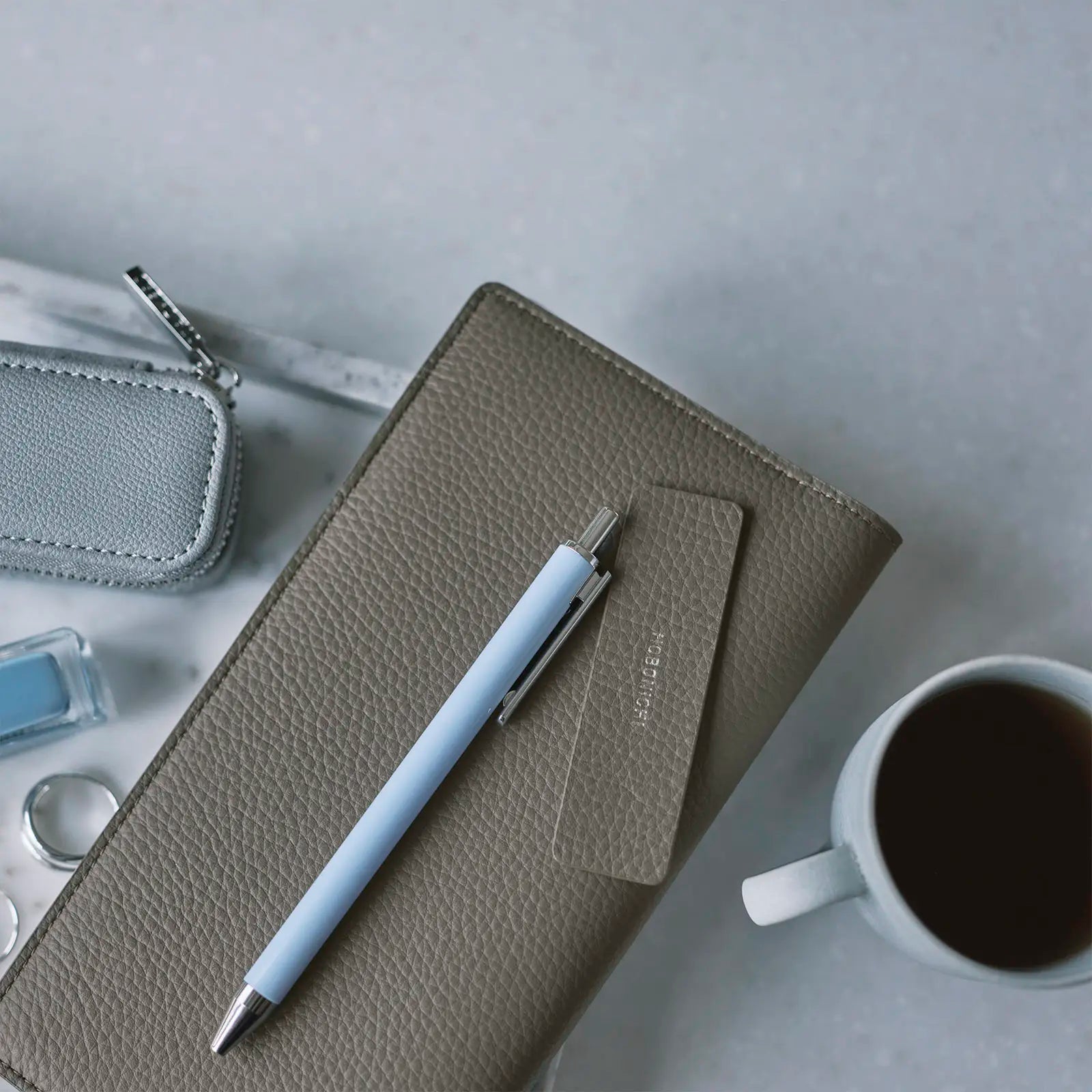 Hobonichi Techo 2027 Tight Gray & Light Blue Leather Weeks Planner Cover