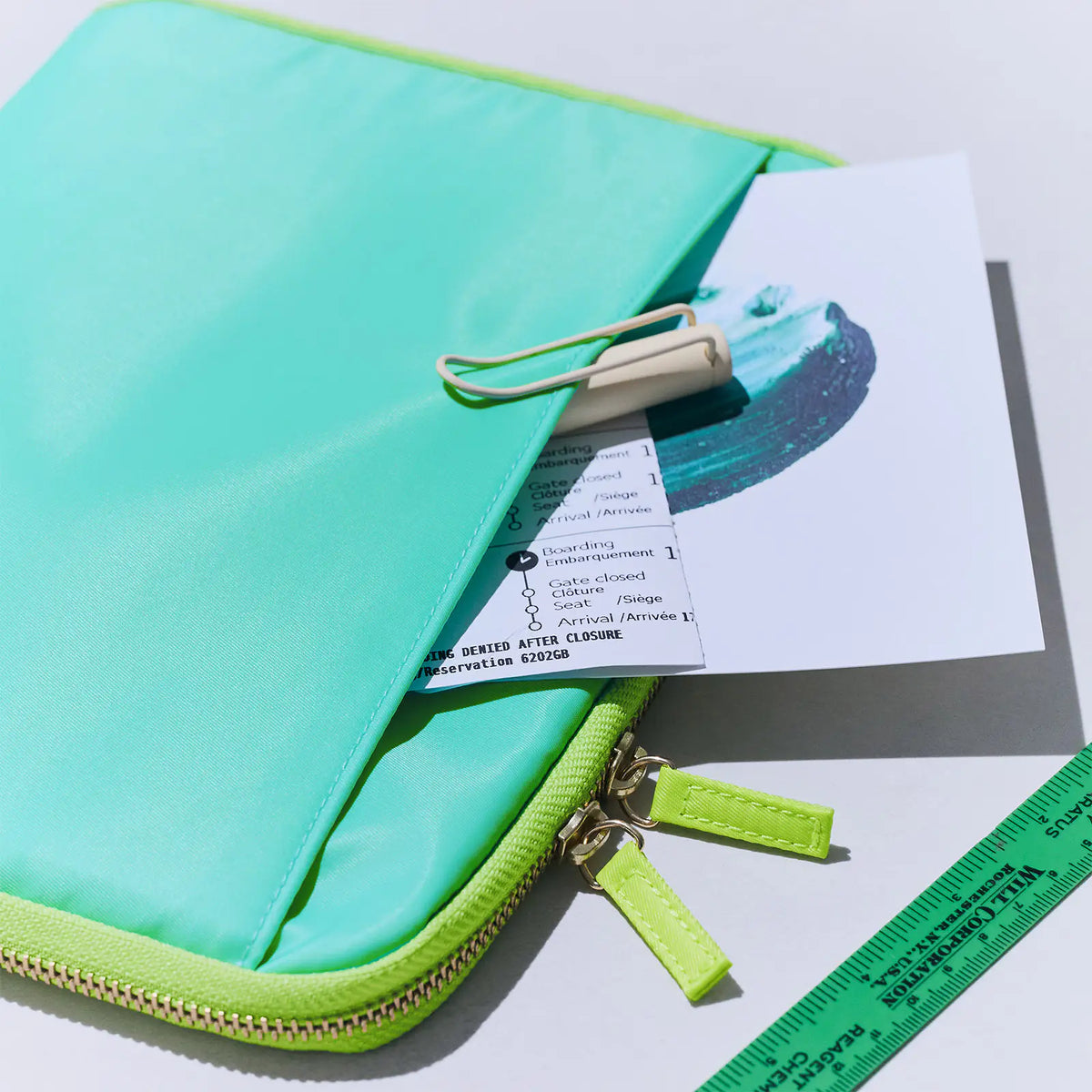 Hobonichi Aqua Lime Large Drawer Pouch
