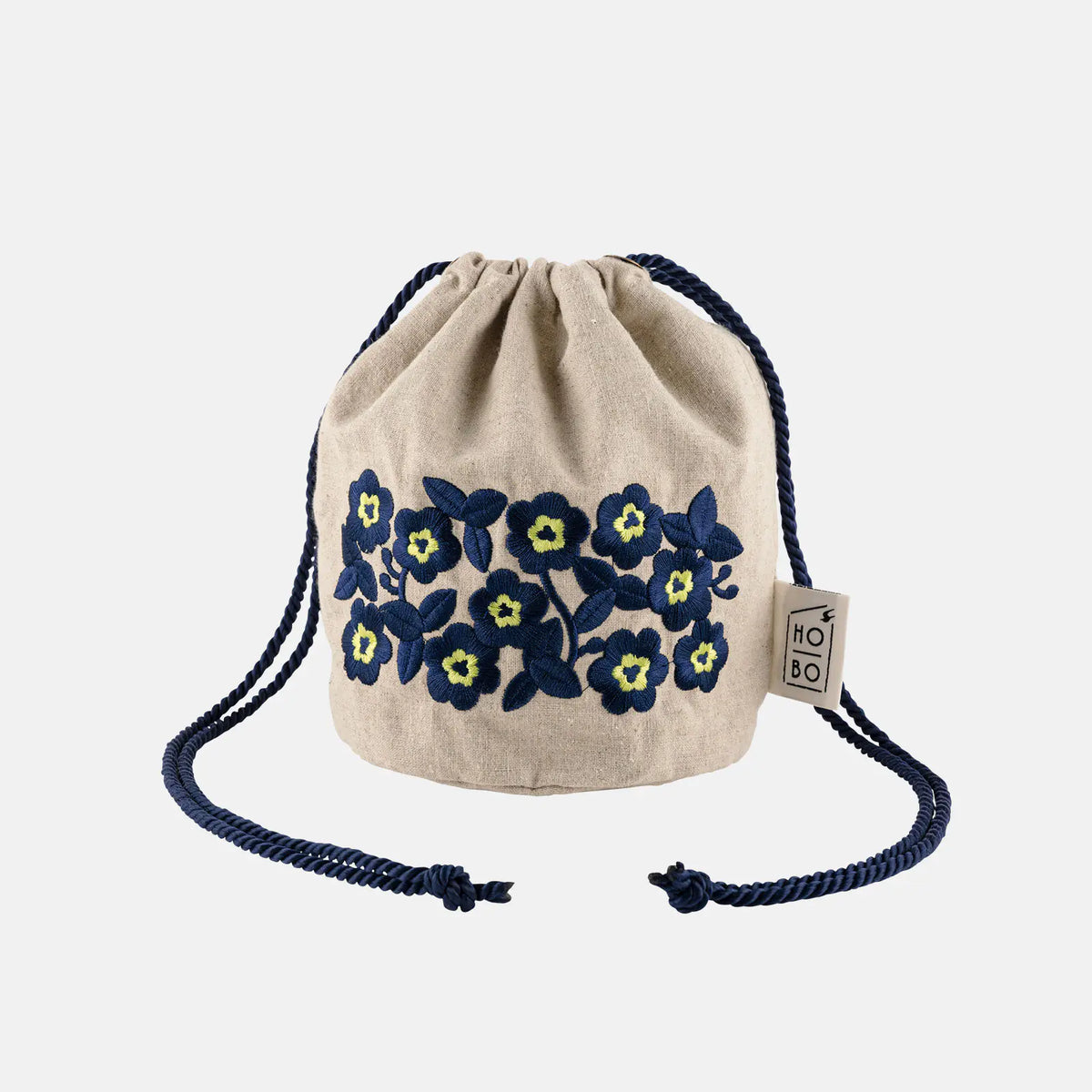 Hobonichi Anytime Drawstring Bag – Ukrainian Flowers Linen Mini Shoulder Bag