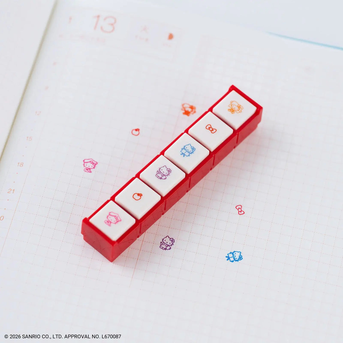 Hobonichi Techo 2027 Hello Kitty Pochitto6 6-Design Self-Inking Stamp Set