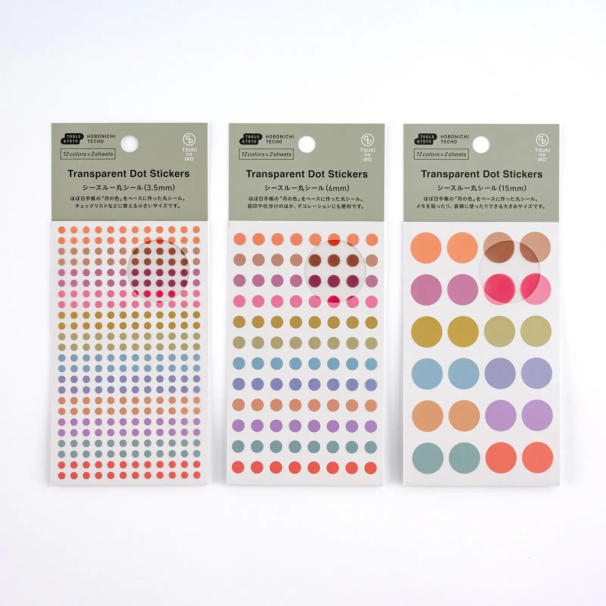 Hobonichi Techo TSUKI no IRO See-Through Round Stickers PET 12 Colors