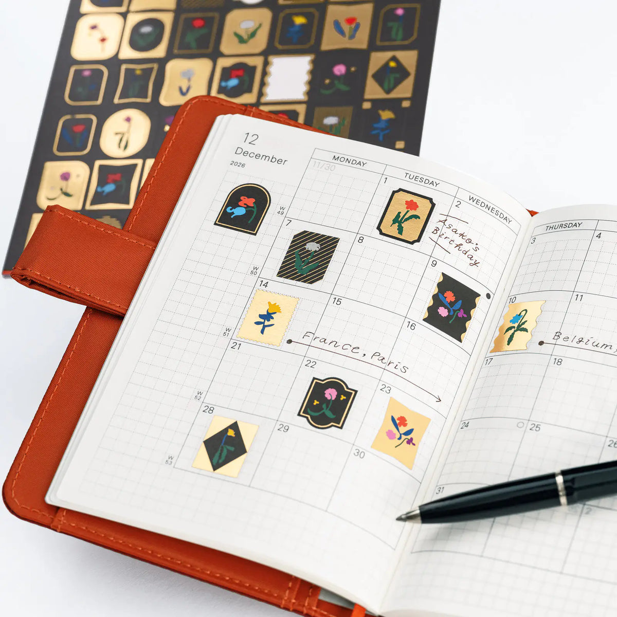 Hobonichi Yoshiro Watanabe Petit Bloom Gold Foil Stickers