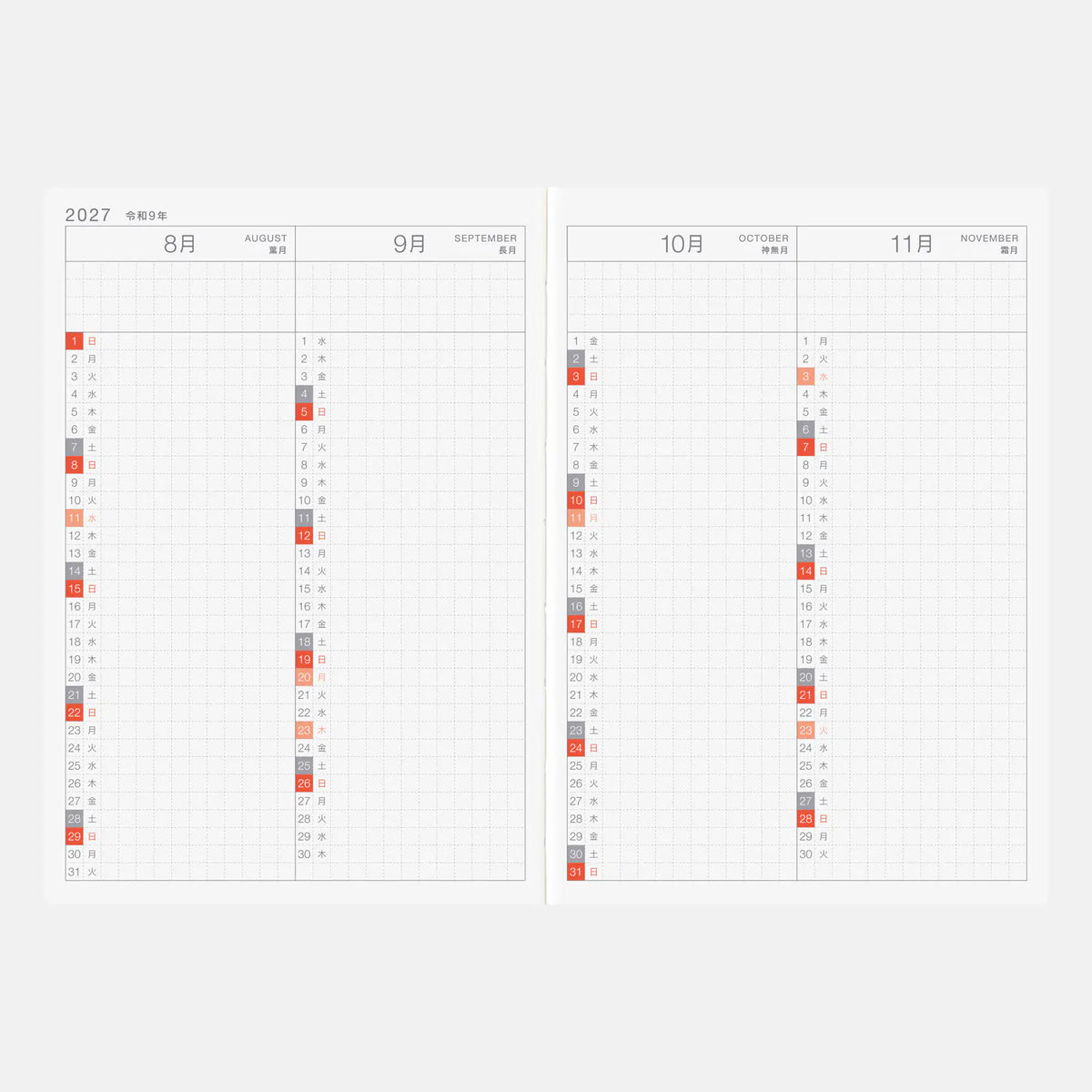 Hobonichi Techo 2027 Day-Free A6 Japanese Planner January Start Monday Start