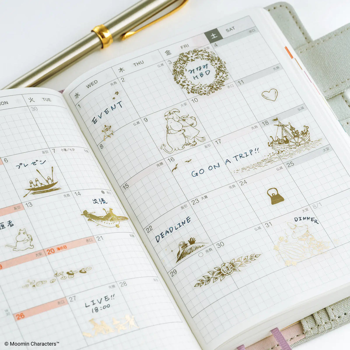 Hobonichi Moomin Gold Foil Clear Stickers Adventure Record