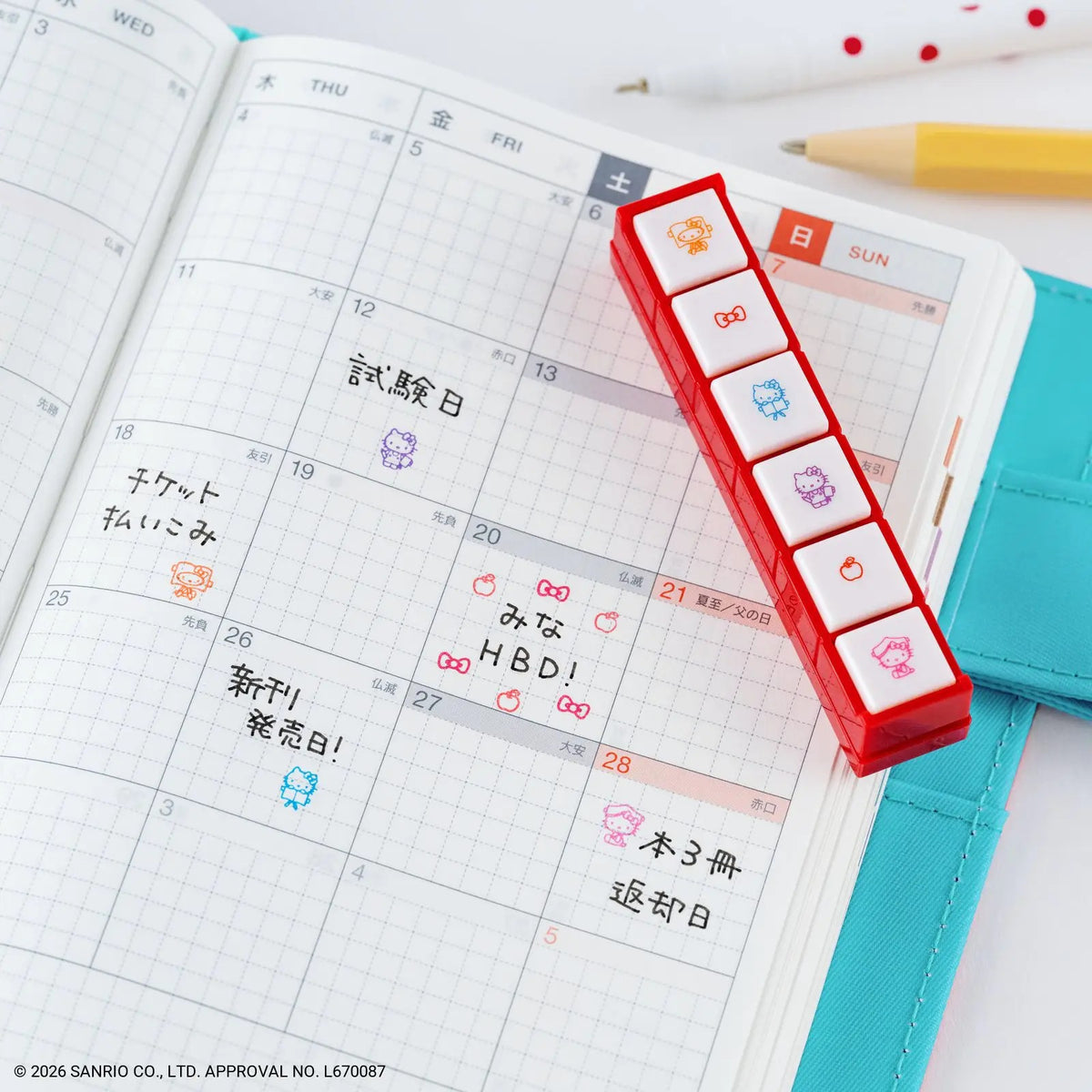 Hobonichi Techo 2027 Hello Kitty Pochitto6 6-Design Self-Inking Stamp Set