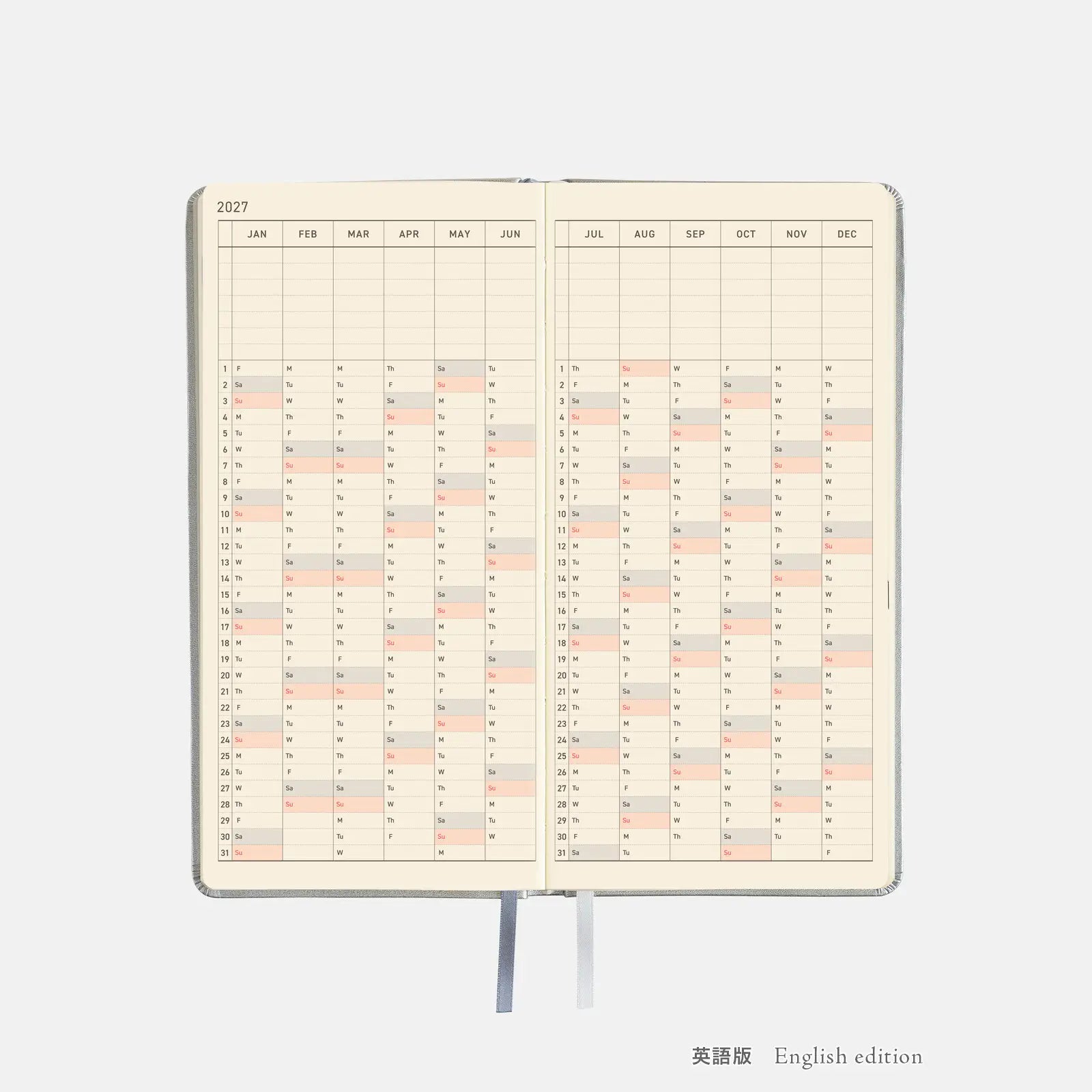 Hobonichi Techo Weeks 2027 Fine Classic “Noble Silver” Leather Planner