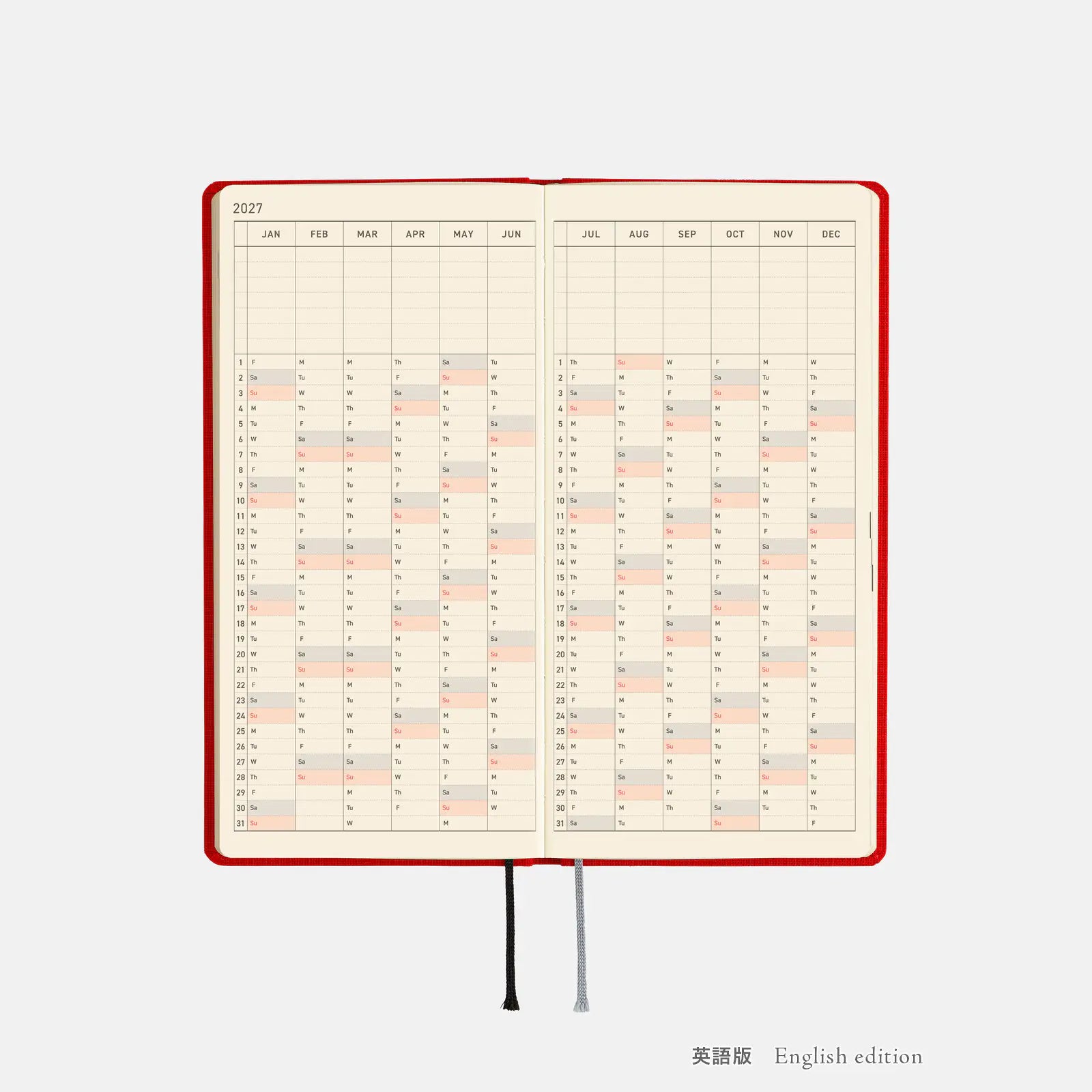 Hobonichi Techo Weeks Mega 2027 Colors “Poppy Red” Planner